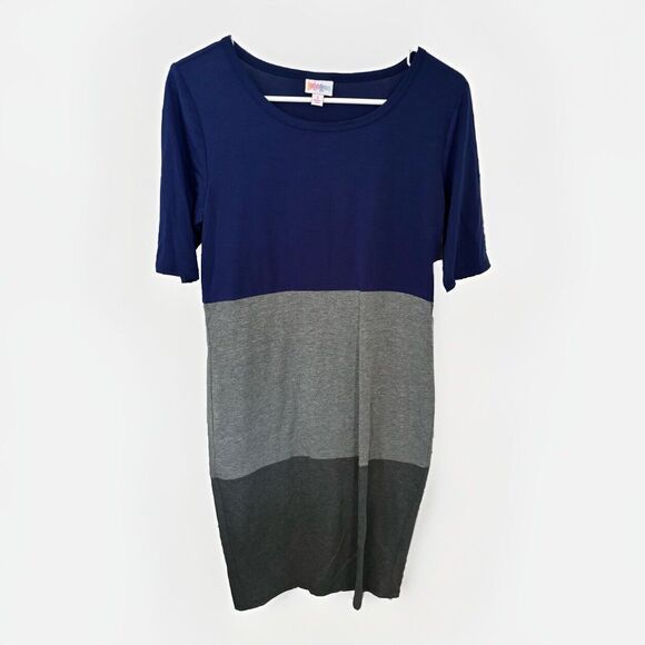 LuLaRoe Womens Dress Size Small Julia Multi-Color Blue & Gray Dress - Picture 1 of 4